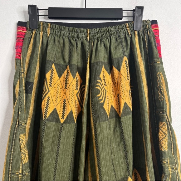 Harem Pants Mixed Print Size Small Olive Green Pull On Boho Hippie Travel - Picture 4 of 8